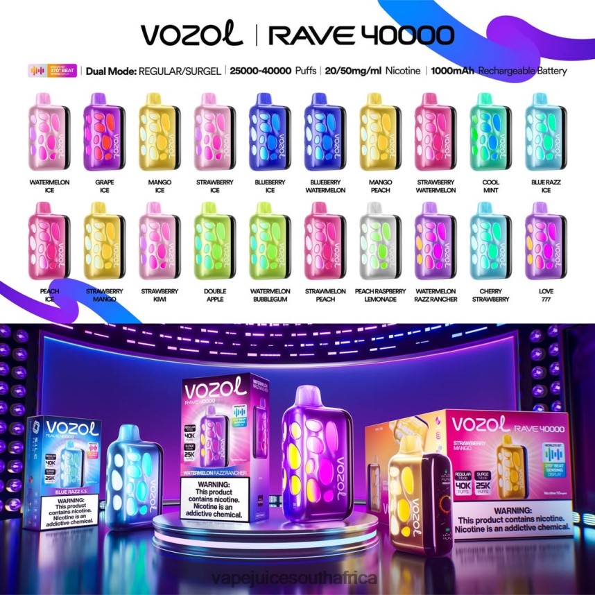 Vape Juice South Africa - Vozol Rave 40000 P20ZJV1